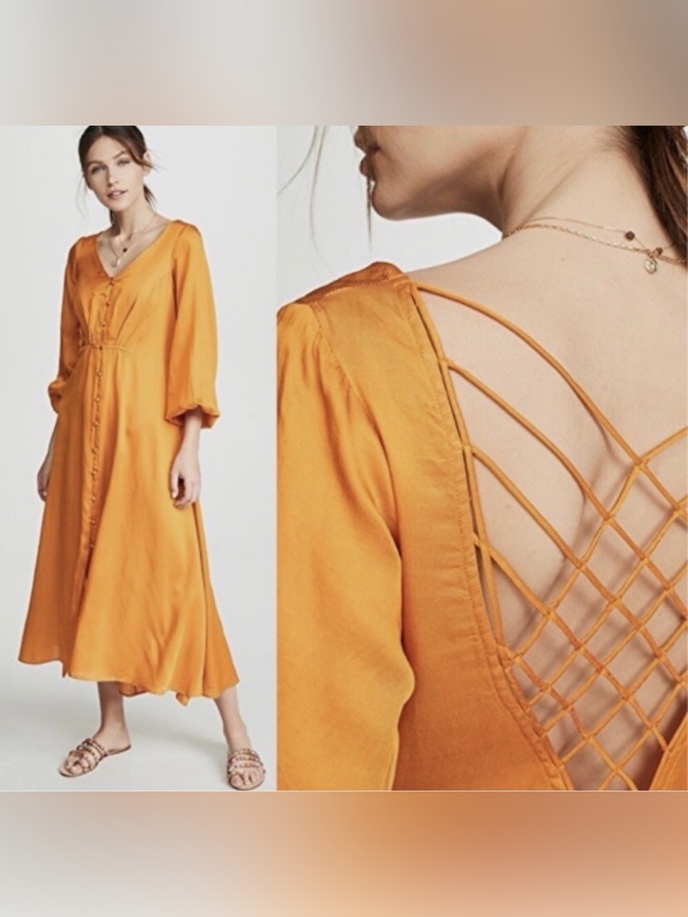 Free People Golden Orange Maxi Dress with Lattice Back